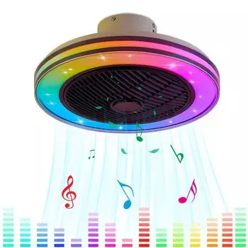 36 Вт 220 В Бытовая RGB Цветная Спальня Вентилятор Светильник Светодиодный Потолочный Светильник Ресторана Интеллектуальный Bluetooth Черный Невидимый Вентилятор Лампа DC Motor
