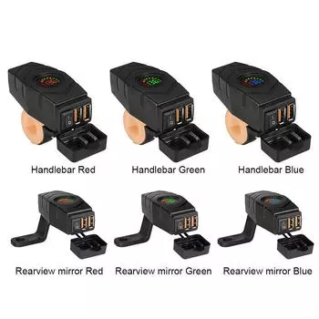 36 Вт USB-зарядное устройство на руль электровелосипеда, цветной светодиодный вольтметр, двойной USB-адаптер QC3.0 для быстрой зарядки с переключателем, USB-зарядное устройство для мотоцикла Rearview mirror зелёный