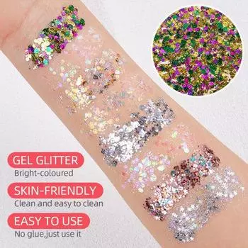 36G Карнавал Лицо Блеск Гель Глаз Губа Руки Волосы Сверкающие Боди-Арт Блестки Тени Для Век Сценическое Представление Музыкальный Фестиваль Партия Макияж Принадлежности F