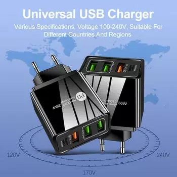 36 Вт PD Quick C-charger F-ast Chargring адаптер с 3 USB-портами для зарядки Travel C-chargers Portable UK Plug чёрный