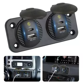 36W Power Adapter Panel QC3.0 & Type-C 12V/24V Dual USB Quick Charge for Marine Boat Motorcycle Truck Camper Outlet Car Charger