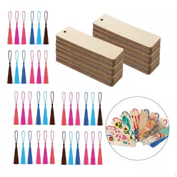 36x деревянных пустых закладок, набор знаков с отверстиями и красочными кистями, маркеры для книг для игр