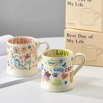 370 мл керамические печатные кофейные чашки симпатичные граффити кофейная кружка для домашнего завтрака молока сока стакан для офиса стакан для воды посуда для напитков подарки 370ml