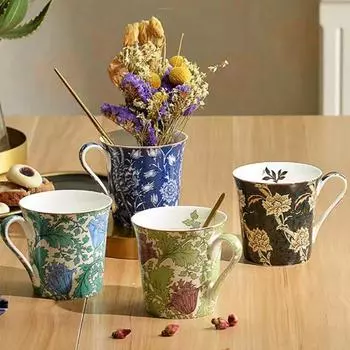 370 мл ретро керамическая кофейная чашка личность Уильям анемон одуванчик костяной фарфор чашка креативные подарки кружка бытовая посуда кружка 370ML