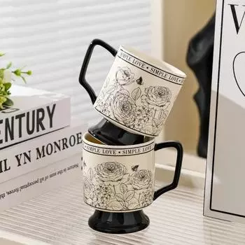 370 мл ретро керамический бокал кружка для кофе с рисунком розового сада офисная кружка для воды с ручкой домашняя чашка для завтрака овсянки напиток подарок 430ML