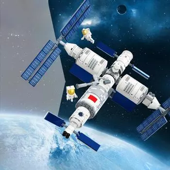 372 шт. Китайская космическая станция, дети собирают строительные блоки, игрушка в подарок, без коробки