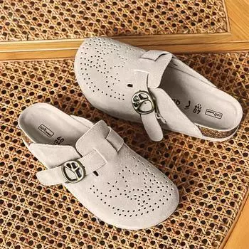 3752 summer new cool slippers women s first layer cowhide handmade retro slippers hollow comfortable breathable bag head slippers 36