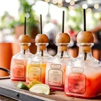 375 мл мини-бутылки для текилы акриловые многоразовые стаканчики с отверстием для соломинки маленькие бутылки Patron пустые для питья 4pcs