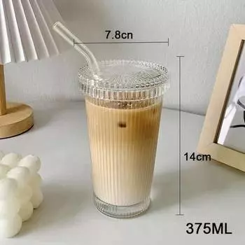 375 мл полосатый стакан с крышкой и трубочкой, прозрачная чашка, используется для холодных напитков, сока, чая, молока, мокко, чашка для завтрака 375ML