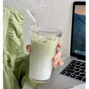 375 мл полосатая стеклянная кружка с крышкой и соломинкой в японском стиле шикарные кружки для молока кофе посуда для напитков чай подарки на день рождения виски стаканы 301-400ml