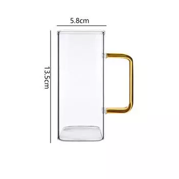 375ml Transparent Drinkware Household 4pcs Set Creative Square Glass Cup with Golden Handle Breakfast Juice Milk Cold Drink Cups 4pcs