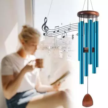 37-дюймовый ретро-звонок ветра с 6 алюминиевыми трубками, крючок, натуральная успокаивающая мелодия, винтажный подвесной колокольчик для сада, патио, украшения на открытом воздухе чёрный
