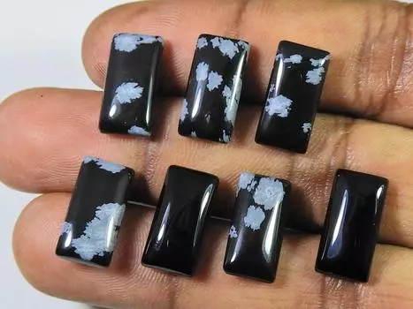 37 карат натуральный снежинка обсидиан прямоугольный кабошон драгоценный камень 7 шт. лот 8X16MM RQ-2009