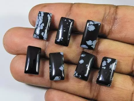 37 карат натуральный снежинка обсидиан прямоугольный кабошон драгоценный камень 7 шт. лот 8X16MM RQ-2006