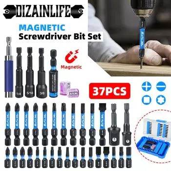37 шт. ударная отвертка бит противоударный пакетный наконечник нескользящий крестообразный шестигранный электрический отвертка набор винтов магнитная отвертка бит