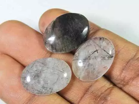 37Cts. Черный рутиловый кварцевый овальный кабошон россыпью драгоценный камень 03 шт. лот 15X20 мм RQ-1514