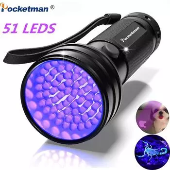 38000LM 51 светодиодный УФ-фонарик Ультрафиолетовый фонарь 395 нм Детектор черного света Мощный светодиодный фонарь
