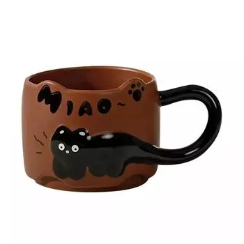 380 мл керамическая кружка для кофе с изображением кота, наборные кружки для кофе с изображением кота для домашнего офиса и кафе, идеальные подарки для любителей кошек коричневый