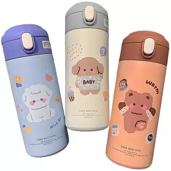 380 мл термос из нержавеющей стали, термос, милый мультяшный термобутылка для воды для девочек, изолированные соломенные чашки, стакан, посуда для напитков 380ml синий
