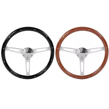 380 мм 15 дюймов Классический руль в сборе Ореховая ручка 3 спицы заклепки 6 отверстий Универсальная модификация Рулевое колесо Модификация коричневый