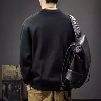 380G Heavy Splicing мужской свитер осень американский модный бренд вышитый свободный большой размер с длинными рукавами повседневная куртка M чёрный