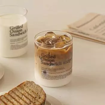 380ml 13oz Simple Straight Glass Tumbler Cup with Black Green Letter Printings INS Korean Style Heat Resistant Coffee Milk Cup 301-400ml