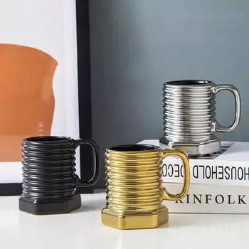 380ML Ceramic Coffee Cup Electroplated Spiral Cup Office Couple Cup Gift Home Decoration Tea Table Decorative Drinking Utensils 380ML чёрный