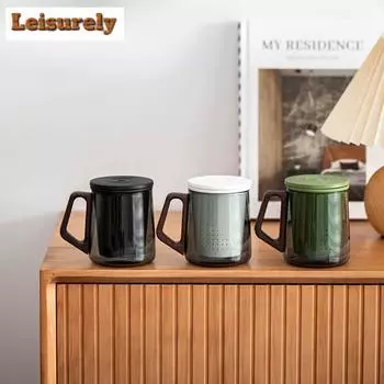 380ML Glass Tea Cup with Lid Filter Tea Separator Handle Cup Large Capacity Separation Personal Water Cup Brewing Tea Mug Gifts