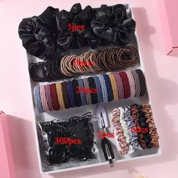 383 шт. Эластичные резинки для волос для женщин Набор аксессуаров для волос Бесшовные резинки для хвостика Резинки Скранчи Заколки для волос