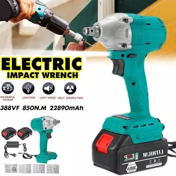 388VF Бесщеточный электрический ударный гайковерт, литий-ионный аккумулятор 1/2, 4000 об/мин, крутящий момент 850 Нм для аккумулятора 18 В 1*Battery
