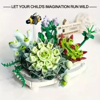 389 шт. сочные строительные блоки в горшках, вечный цветок, модель бонсай, кирпичи, креативные настольные украшения, детские игрушки «сделай сам», праздничный подарок синий/зелёный