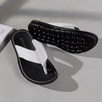 38-44 Летние повседневные мужские сандалии из натуральной кожи, нескользящие тапочки, модные шлепанцы для мальчиков, пляжная обувь на плоской подошве, бесплатная доставка 38 чёрный