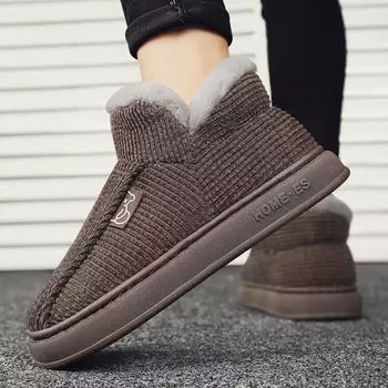 38-45 зимние домашние и уличные модные большие бархатные теплые низкие хлопковые ботинки для снега 38 серый