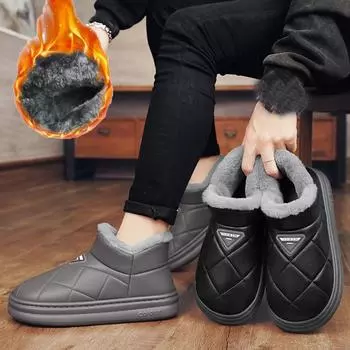 38-45 зимние мужские большие размеры среднего размера с бархатным утеплением модные и трендовые хлопковые ботинки для снега 38 чёрный