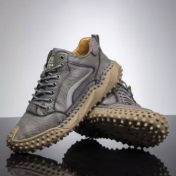 38-46 Мужские кожаные ботинки ручной работы, повседневные ботинки из спилка на осень-зиму, мужские ботильоны 38 чёрный