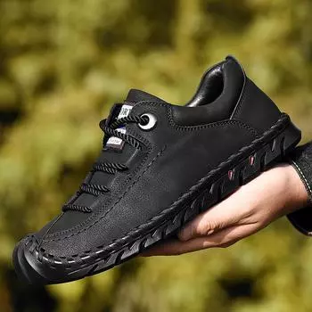 38-46 Мужская кожаная повседневная обувь ручной работы 38 чёрный