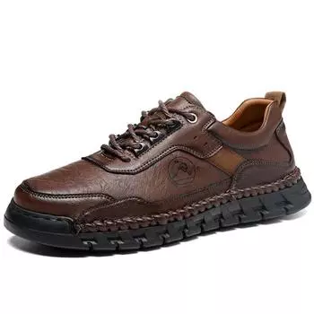 38-46 Мужская обувь для отдыха в стиле ретро, большой размер, кожа, резиновая подошва, ручная работа, мужская кожаная обувь для автомобиля 38 чёрный