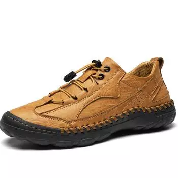 38-46 Мужская обувь в стиле ретро для отдыха Повседневная обувь Большие размеры Кожаные резиновые подошвы Ручной работы Мужские кожаные ботинки для автомобиля 38 чёрный