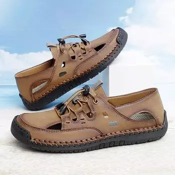 38-48 Летние мужские кожаные пляжные сандалии Pure Handmade мужские сандалии с закрытым носком 39 чёрный