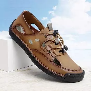 38-48 Летние мужские кожаные пляжные сандалии Pure Handmade мужские сандалии с закрытым носком для мужчин 39 чёрный