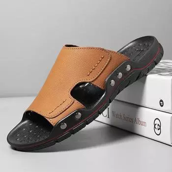 38-48 Летние мужские кожаные сандалии тапочки тапочки большого размера 38 чёрный