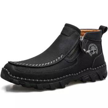 38-48 Мужские большие размеры, ручная работа, натуральная кожа, мужские ботинки, удобные ботильоны для мужчин, повседневная обувь, осенне-зимняя мужская обувь 38 чёрный
