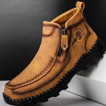 38-48 Мужские ботинки из натуральной кожи Модные туфли на молнии Кожаные мужские ботильоны 38 чёрный