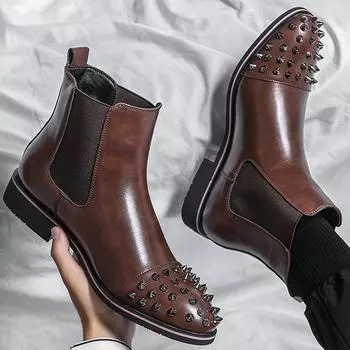 38~48 Мужские роскошные дизайнерские ботинки Chelsea Business Rivet Party Boots из натуральной кожи для мужчин, модная зимняя и осенняя обувь 38