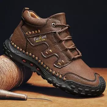 38-48 Осень / Зима Плюс бархатные теплые мужские ботинки ручной работы Удобные ботильоны для мужчин Повседневная обувь Мокасины Мужская обувь для инструментов 38 чёрный