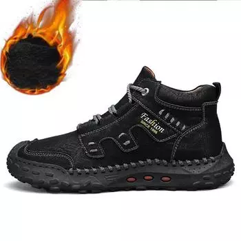 38-48 Осень / Зима Плюс Бархатные Теплые Мужские Ботинки Ручной Работы Удобные Ботильоны Для Мужчин Повседневная Обувь Мокасины Мужская Обувь Инструменты 38 чёрный