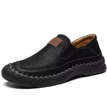 38-48 Весна/Осень Мужская обувь ручной работы в стиле ретро для отдыха Повседневная обувь больших размеров Кожаные ботинки ручной работы с резиновой подошвой для автомобиля Мужские кожаные ботинки 38 чёрный