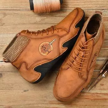 38-48Осенне-зимняя мужская обувь с высоким берцем, мужские носки большого размера, ботинки, модные повседневные кожаные ботинки в стиле ретро 38 чёрный