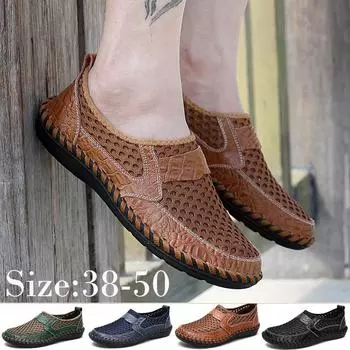 38-50 мужские летние противоскользящие дышащие износостойкие резиновые мокасины на мягкой подошве пляжная обувь обувь для вождения автомобиля 38 чёрный