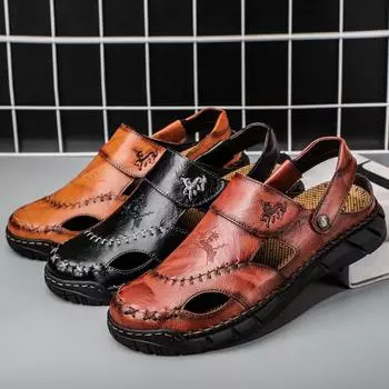 38-50 Мужские сандалии ручной работы Сандалии для активного отдыха Кожаные сандалии Пляжная обувь Походные сандалии для активного отдыха из кожи 39 чёрный